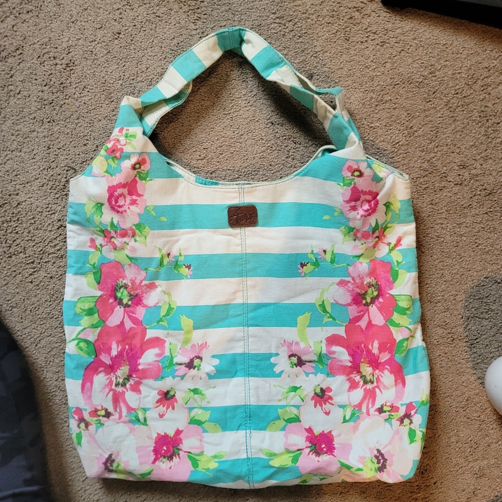 Floral & teal Canvas tote